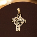 Close-up of gold cross pendant with heart-shaped pave zircon and filigree texture - Pendant Only (No Chain) / Gold Heart Cross