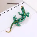 Vintage lizard brooch with green enamel and olive rhinestones on alloy base - Peacock Green Enamel Lizard
