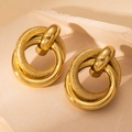 Vintage golden textured multi-layer interlocking hoop earrings on stone display - Gold Double Interlocking Hoops (BJGE0705)
