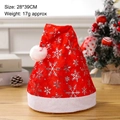 Red plush Christmas hat with silver foil snowflakes, measuring 28x39cm for festive decor - Thin Single Layer Velvet Silver Snowflake Hat