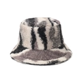 Winter plush bucket hat with black and white marble pattern in warm faux fur fabric - M (56-58cm) / Black White Grey Marble Pattern (D)