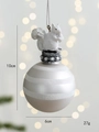 Décoration de Noël avec écureuil givré et boule en verre à rayures argentées, hauteur 10cm - Boule Écureuil Blanche