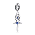 Detailansicht des silbernen Ankh-Kreuzes mit Horusauge-Anhänger und blauen Edelsteinen S925 - Silber Ankh Auge des Horus
