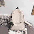 Zaino minimalista in tela color crema con doppia cerniera e ciondolo a forma di rana - Bianco Con Pendente Rana Gambe Lunghe