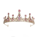 Golden princess tiara with elegant pink oval gems and sparkling white crystals - Pink
