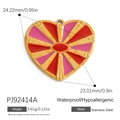 Red and pink enamel heart pendant with golden stainless steel frame and measurements - Red and Pink Heart Pendant (PJ92414A)