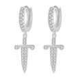 Detailed view of silver dagger earrings with full cubic zirconia micro-pave setting - Silver Dagger