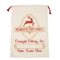 Christmas canvas drawstring gift bag with red reindeer post office design and cords - 49*68CM, HK-X7 (Post Office Reindeer)