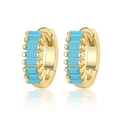 925 silver huggie earrings with gold plating and rectangular light blue turquoise stones - Gold / Sky Blue