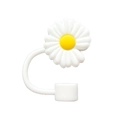 White daisy silicone straw cover with yellow center for tumbler accessories - Daisy Style / White