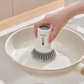 Witte afwasborstel met zeepdispenser en nylon borstelharen voor efficiënte keukenreiniging - Korte Steel Vloeistofdoseerder (1 Stuk) / Eenvoudig Wit