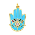 Golden Hamsa Hand pendant with sky blue enamel and colorful baguette-cut zircons - Sky Blue Hamsa Hand Pendant-57
