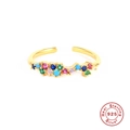 Polished S925 sterling silver open ring with colorful zircon stones on white background - Style 1 / Colorful Zirconia
