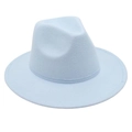Top view of a classic light blue wool fedora hat showing textured felt and wide brim - One Size / Sky Blue