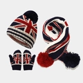 Kinder Winterset mit Union Jack Strickmütze, Schal und Handschuhen für 3-8 Jährige - Britische Flagge Stil 3-Teiliges Set