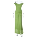 Primer plano de lentejuelas verdes brillantes y escote palabra de honor del vestido - S / Verde