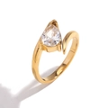 18K gold plated stainless steel wing ring with pear cut white zircon on white background - One Size / Wing-shaped White Zircon Water Drop Ring / Gold
