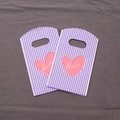 Mini plastic gift bag with purple vertical stripes, pink heart and Merci text detail - No. 86 (Purple Stripe Merci)