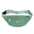 Minimalist green nylon waist bag with golden zippers and adjustable strap in studio light - Green (2 Zippers)