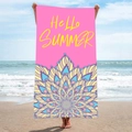 Microfiber beach towel with pink Hello Summer text and colorful mandala pattern - B7-Hello Summer Mandala Floral