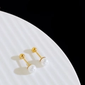 Elegant 18K gold-plated titanium steel pearl stud earrings with secure screw-back design - Single Faux Pearl