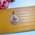 Pendentif goutte avec zircone rose et micro-pavage de diamants en finition dorée - Pendentif Seul (Sans Chaîne) / Goutte Rose