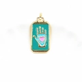Hamsa-Hand-Tarot-Anhänger mit grüner Emaille und rosa Herz in Goldplattierung - Grüner Palmenanhänger / Nur Anhänger