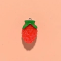 Realistic red resin strawberry pendant keychain accessory with green leaf and metal loop - No.6 Thick Leaf Strawberry