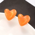 Detail of bright orange heart-shaped earrings with translucent resin texture - Bright Orange (Z-370)