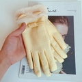 Women's warm houndstooth gloves in light yellow with faux fur trim and cute bow accent - One Size / Yellow Houndstooth