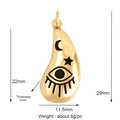 Gold plated copper evil eye teardrop charm with moon and star details 29x11.5mm - Gold Teardrop Moon Sun Eye Style (K08ADFL1)