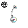 Bauchnabelpiercing aus G23 Titan mit Regenbogen-Edelsteinen und glänzender Silberoberfläche - 1.6x10x5x8mm / AB Zirkon