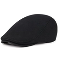 Classic black cotton newsboy cap for men and women featuring minimalist british vintage style - Black (Elastic)
