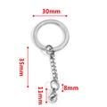 Porte-clés en acier inoxydable argenté avec anneau de 30mm et fermoir mousqueton - Anneau Plat 30mm + Chaîne Simple + Fermoir Mousqueton