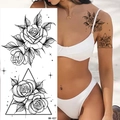 Black rose and geometric triangle temporary tattoo sticker on model's shoulder BK-027 - Pattern BK-027