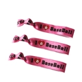 Three-pack pink elastic softball hair ties with I Love Baseball print knotted wristbands - Hot Pink I Love Baseball