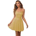 Sparkling gold sequin mini party dress with thin straps and a flattering A-line silhouette - US size 2 / Top And Bottom / Gold