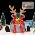 Christmas apple gift bag in grey linen with gold glitter antlers and red ribbon - Large Antler Bell Grey