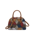 Contrast panel crossbody bag with burgundy, brown, and blue faux leather textures - Brown
