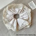 Cream white double-layer lace scrunchie with floral embroidery, size 18.5cm x 7.5cm - Q510-1 Cream White Lace Large