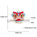 Enameled lion dance brooch with rhinestones and gold alloy finish 5cm wide - Chinese Style Lion Dance (DW0350) / Red Blue Gold