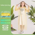 Pack of 5 yellow disposable kids rain ponchos with hoods and elastic sleeves - Set / Kids Lemon Yellow