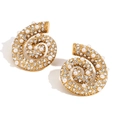 Pendientes de espiral dorados con perlas blancas y circonitas para mujer - Dorado