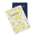 Portable faux leather passport holder with fresh lemon print and blue lettering - Lemon Print