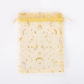 Close-up of yellow organza drawstring pouch with gold and silver moon star patterns - Star Moon Ribbon/Gold