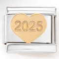 Modular stainless steel link with a gold heart engraved with the year 2025 - 1314 - Golden Number 2025