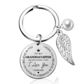 Silver inspirational key ring for granddaughter with a wing charm and pearl pendant - To Granddaughter-25mm
