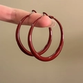 Classic large red hoop earrings with smooth glossy finish in minimalist geometric style - 4# 925 Sterling Silver Earring Post - Red - 5cm Diameter Painted Hoop