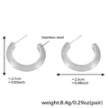 Polished silver stainless steel C-shaped hoop earrings with size dimensions and weight - Steel Color Style (F1121)