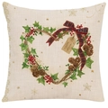 Beige linen Christmas pillowcase with a heart-shaped wreath of holly and red berries - 45*45cm (No Insert) / Style-17 (Heart Wreath With Love)